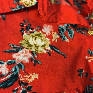 Speed Limit M P H Red Floral Mini Dress Button 3/4 Short Sleeves Elastic Waist S